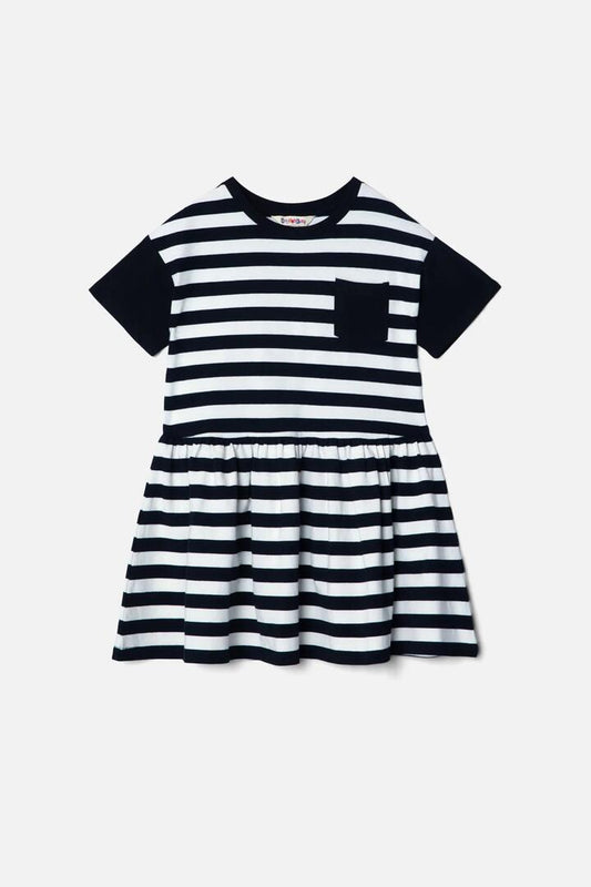 Image of a model wearing Tops. Product name - Underground Jersey Kid Dress in Black/White colour by brand - Dangerkids