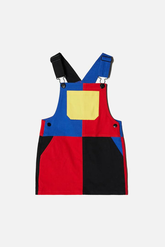 Image of a model wearing Dress. Productname: Beat It Kids Pinafore in Multi colour by brand - Dangerkids