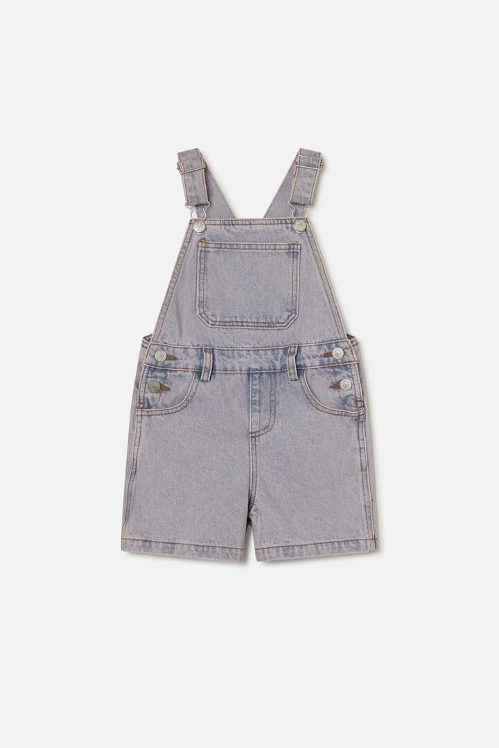 Image of a model wearing Denim. Productname: Dixie Denim Kids Dungarees in Pink/Blue colour by brand - Dangerkids