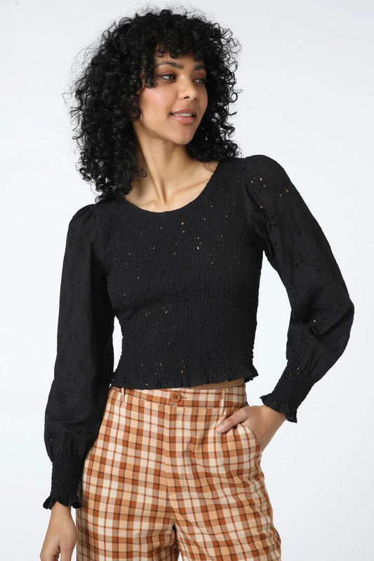Image of a model wearing Tops. Productname: Raven Top in Black colour by brand - Princess Highway