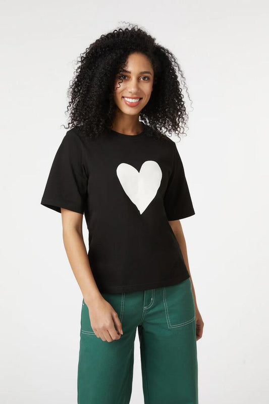 Image of a model wearing Tops. Productname: Love Heart Tee in Black colour by brand - Princess Highway
