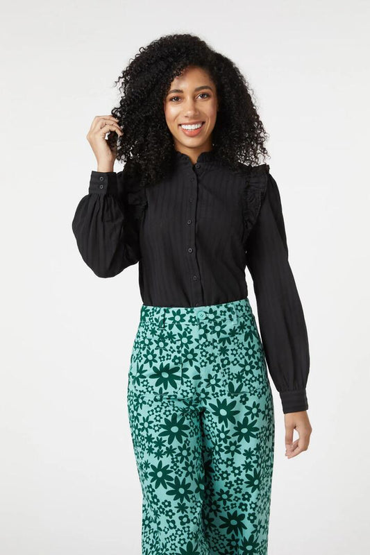 Image of a model wearing Tops. Productname: Samara Blouse in Black colour by brand - Princess Highway