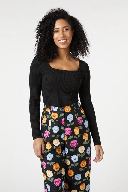 Image of a model wearing Tops. Productname: Aria Long Sleeve Top in Black colour by brand - Princess Highway