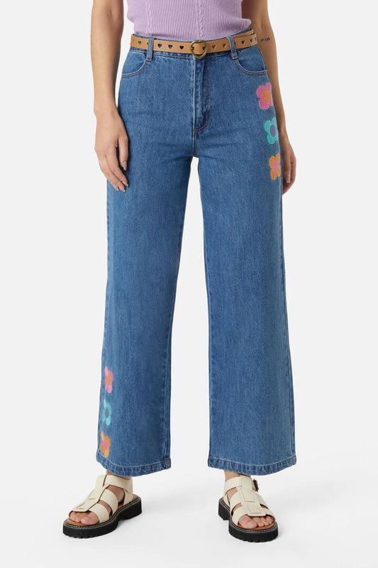 Image of Jeans. Product name - Betty Embroidered Jean in Mid Denim colour by brand - Princess Highway