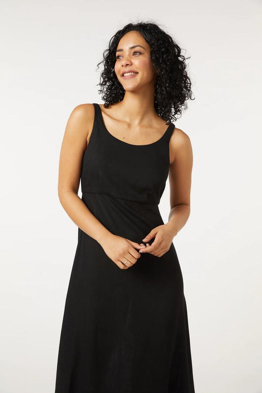Image of a model wearing Dress. Productname: Rachel Midi Dress in Black colour by brand - Princess Highway