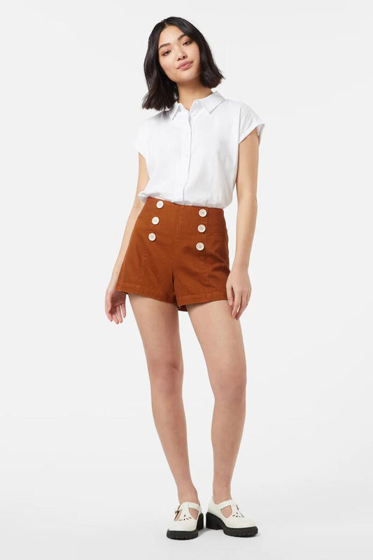 Image of a model wearing Shorts. Productname: Jacque Sailor Shorts in Navy colour by brand - Princess Highway