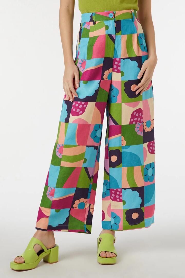 Image of a model wearing Pants. Productname: Kiko Pant in Blue colour by brand - Princess Highway