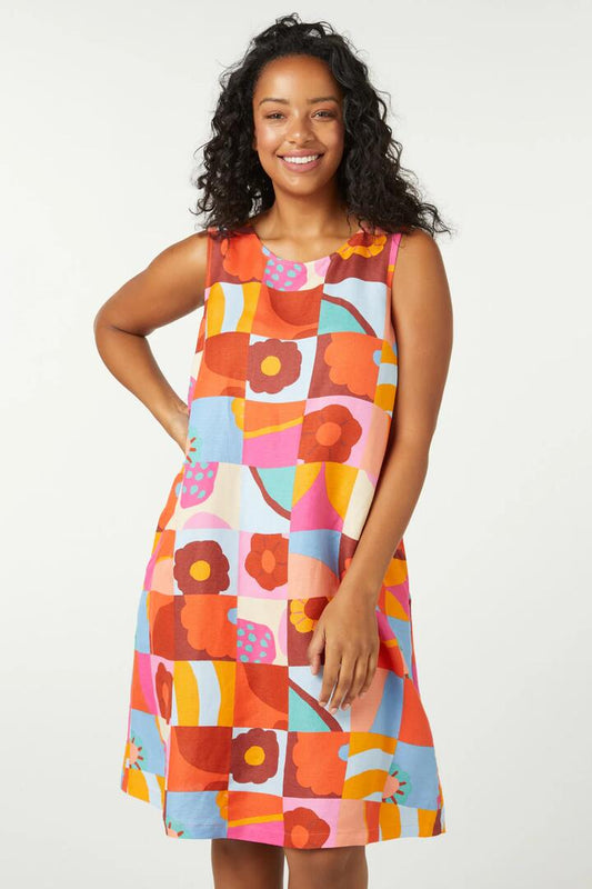 Image of a model wearing Dress. Productname: Kiko Sleeveless Dress in Blue colour by brand - Princess Highway