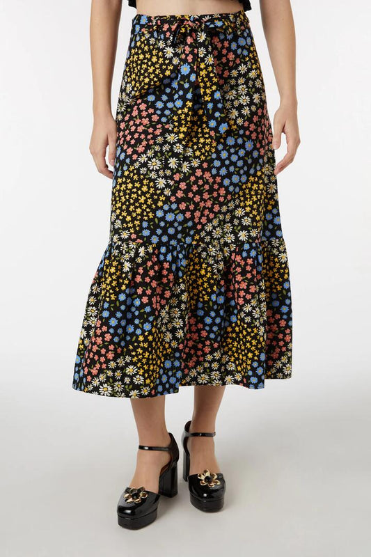 Image of a model wearing Skirts. Productname: Wendy Floral Skirt in Black colour by brand - Princess Highway