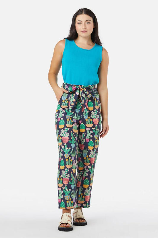 Image of a model wearing Pants. Productname: Cacti Pant in Navy colour by brand - Princess Highway