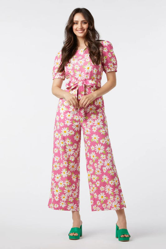 Image of a model wearing Outerwear. Productname: Wild Daisy Jumpsuit in Pink colour by brand - Princess Highway