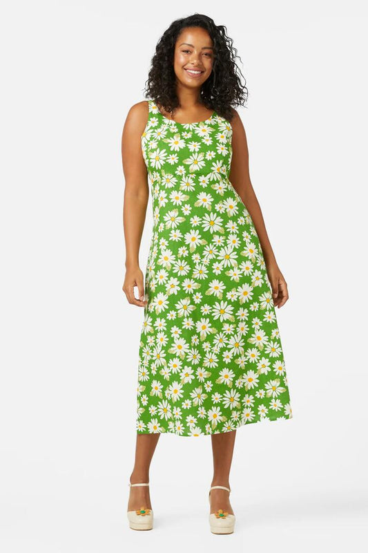 Image of a model wearing Dress. Productname: Wild Daisy Midi Dress in Green colour by brand - Princess Highway