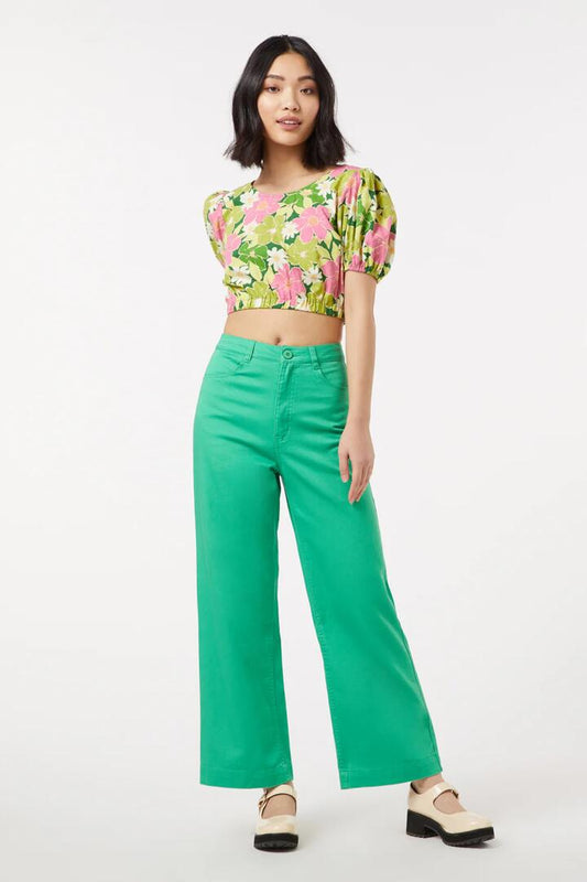 Image of a model wearing Denim. Productname: Zoe Jean in Green colour by brand - Princess Highway