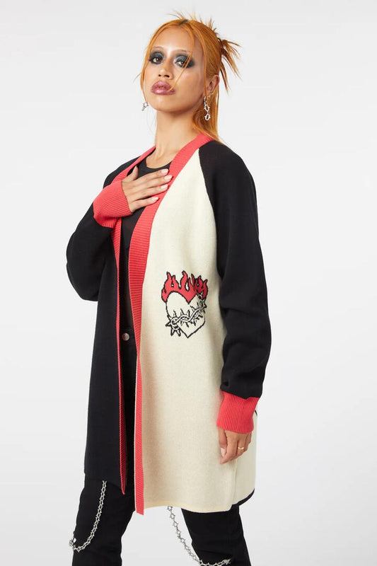 Image of a model wearing Outerwear. Productname: Paint The Roses Cardi in Black/Cream colour by brand - Dangerfield