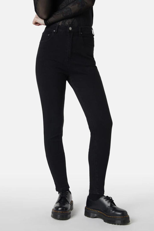 Image of a model wearing Denim. Productname: Skinny Danger Jeans in Black colour by brand - Dangerfield