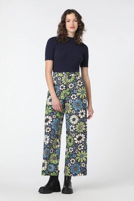 Image of a model wearing Pants. Productname: Marigold Pant in Blue colour by brand - Princess Highway