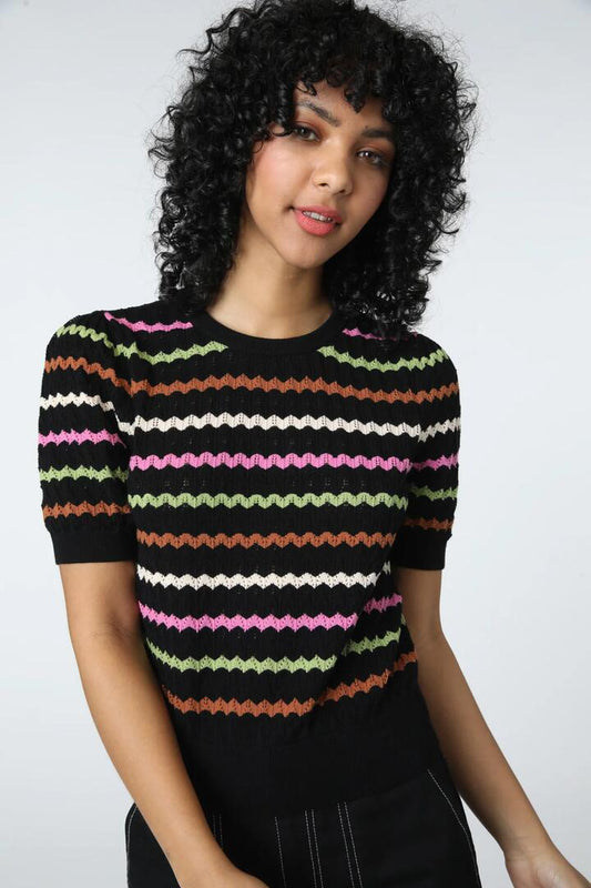 Image of a model wearing Tops. Productname: Harriet Knit Top in Black colour by brand - Princess Highway