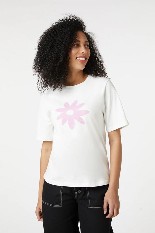 Image of a model wearing Tops. Productname: Daisy Days T-Shirt in White colour by brand - Princess Highway