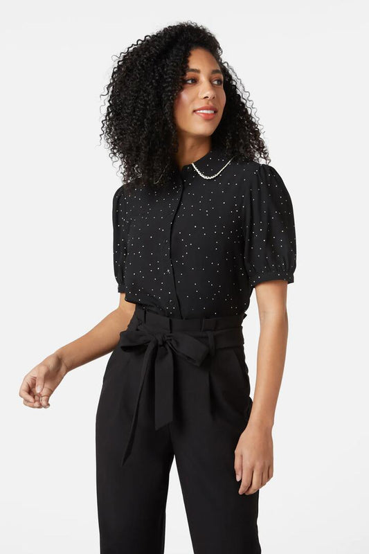 Image of a model wearing Tops. Productname: Tia Blouse in Black colour by brand - Princess Highway