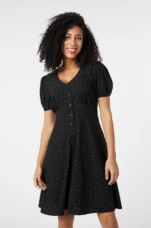 Image of a model wearing Dress. Productname: Tia Dress in Black colour by brand - Princess Highway