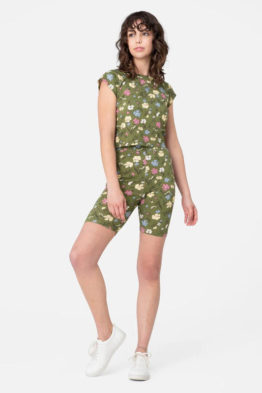 Image of a model wearing Tops. Productname: Heather Crop Top in Green colour by brand - Princess Highway