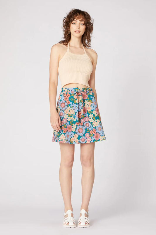 Image of a model wearing Skirts. Productname: Romantic Floral Skirt in Teal colour by brand - Princess Highway