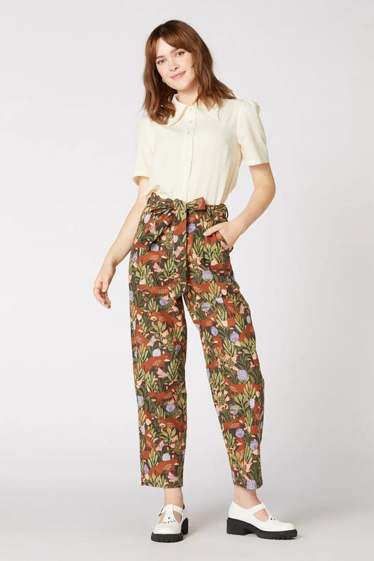Image of a model wearing Pants. Productname: Foxy Garden Pant in Green colour by brand - Princess Highway