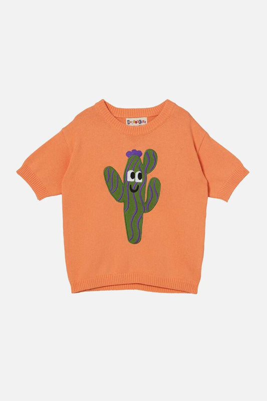 Image of a model wearing Shorts. Productname: Cactus Jam Kids Knit Short Sleeve Tee in Orange colour by brand - Dangerkids