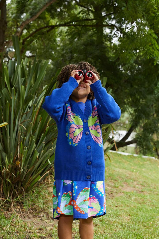 Image of a model wearing Outerwear. Productname: Nite Flight Kids Cardigan in Blue colour by brand - Dangerkids