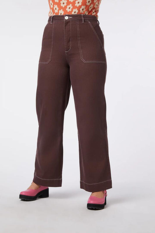 Image of a model wearing Denim. Productname: Blair Jean in Chocolate colour by brand - Princess Highway