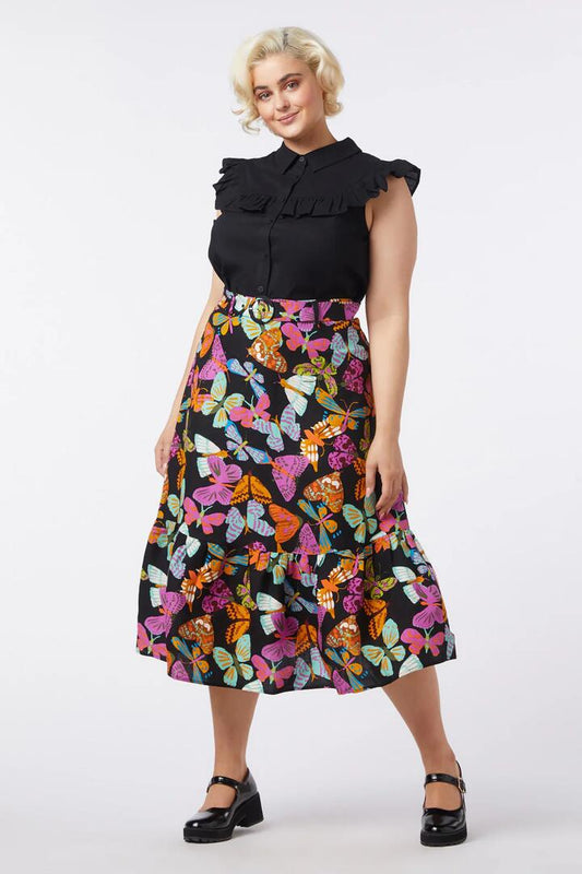 Image of a model wearing Skirts. Productname: Moth Skirt in Black colour by brand - Princess Highway