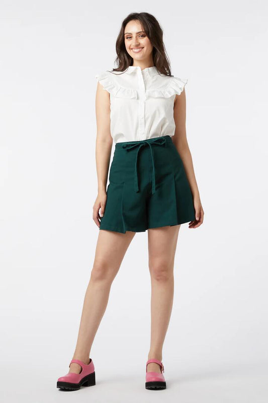 Image of a model wearing Skirts. Productname: Eva Skort in Teal colour by brand - Princess Highway