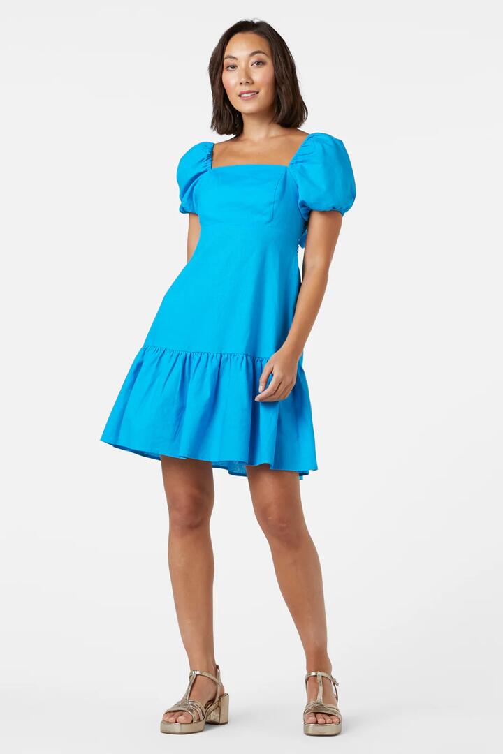 Image of a model wearing Dress. Productname: Ellie Mini Dress in Blue colour by brand - Princess Highway