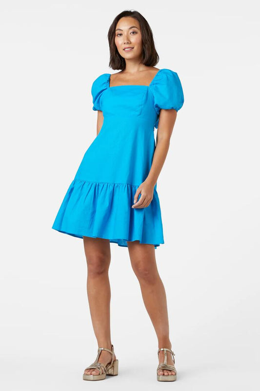 Image of a model wearing Dress. Productname: Ellie Mini Dress in Blue colour by brand - Princess Highway