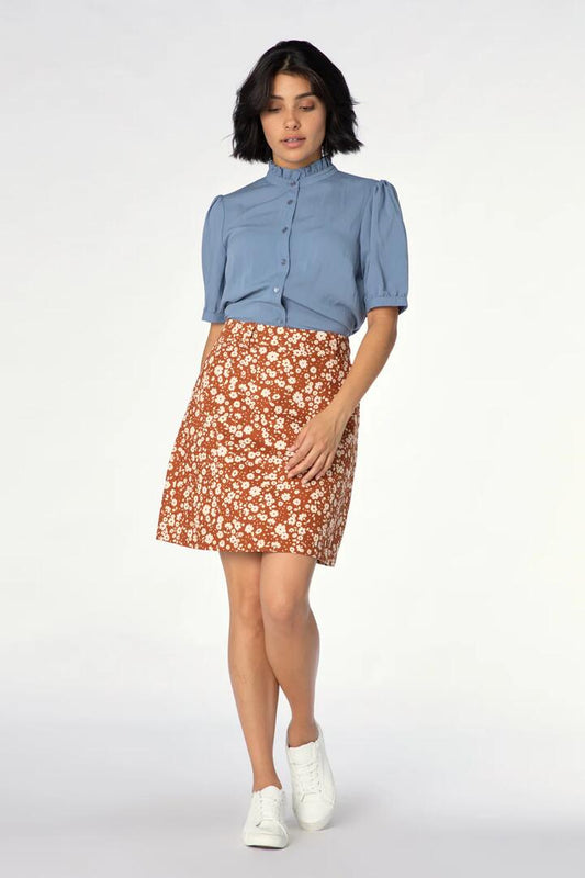 Image of a model wearing Skirts. Productname: Clementine Drill Skirt in Toffee colour by brand - Princess Highway