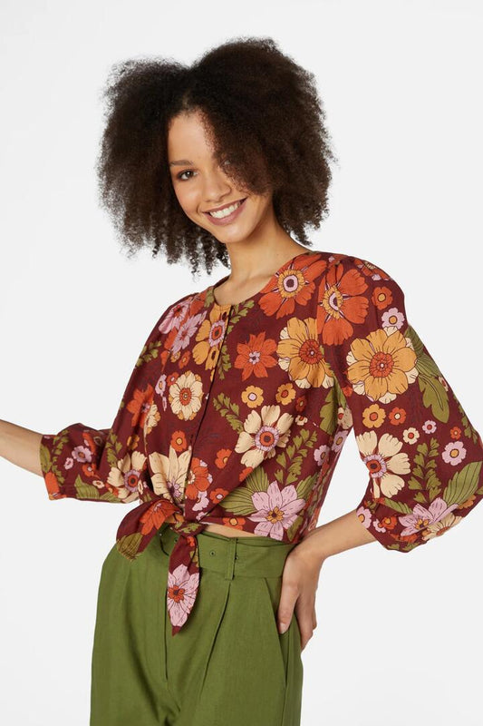 Image of Accessories. Productname: Brandy Floral Tie Blouse in Green colour by brand - Princess Highway