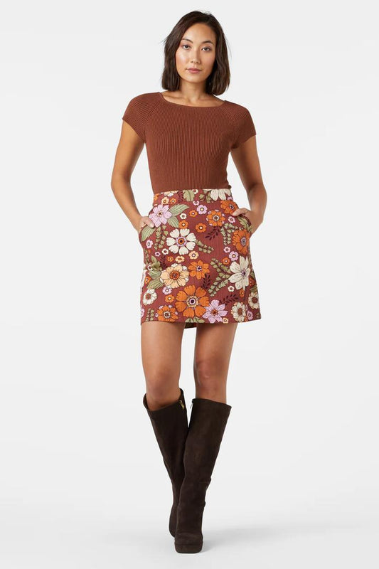 Image of a model wearing Skirts. Productname: Brandy Mini Skirt in Chocolate colour by brand - Princess Highway