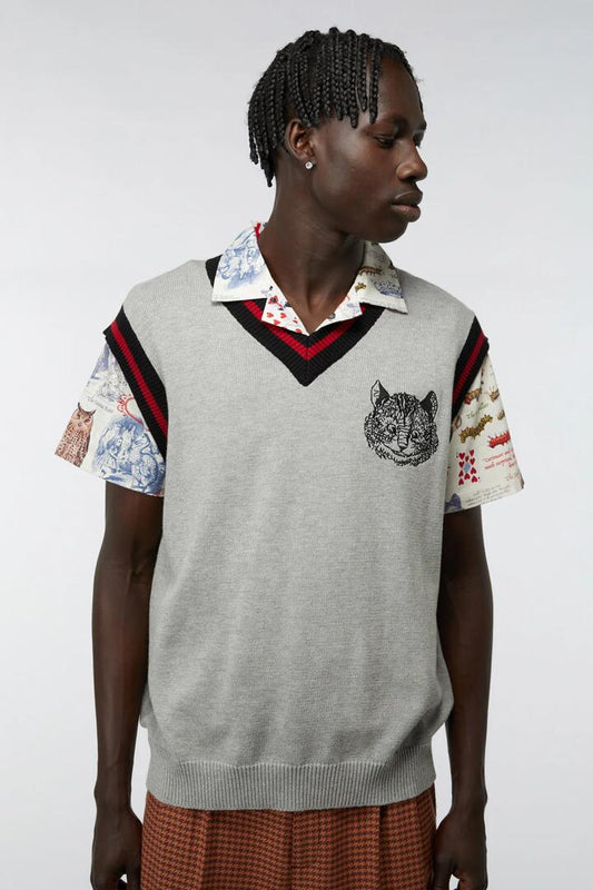 Image of a model wearing Tops. Productname: Very Late Vest in Grey/Red colour by brand - Dangerfield