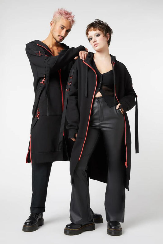 Image of a model wearing Outerwear. Productname: Goth Metal Trim Jacket in Black/Red colour by brand - Dangerfield