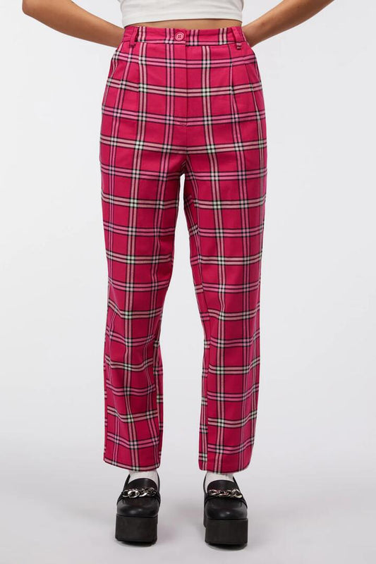 Image of a model wearing Pants. Productname: Classic Tartan Pant in Pink colour by brand - Dangerfield
