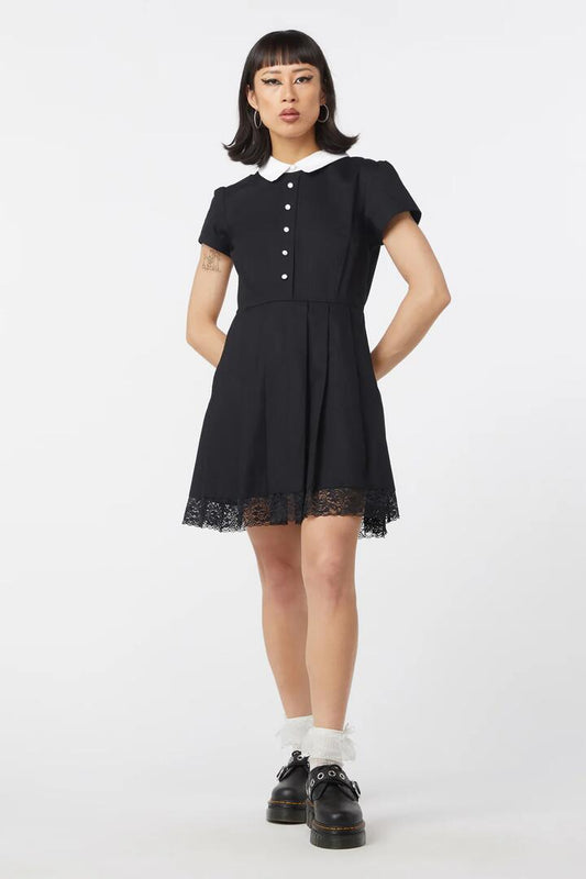 Image of a model wearing Dress. Productname: Tweedledee Dress in Black colour by brand - Dangerfield