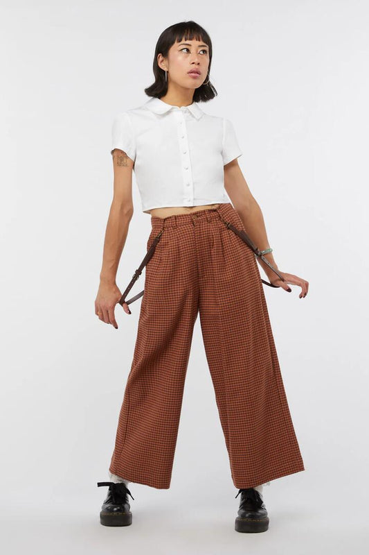 Image of a model wearing Pants. Productname: Dodo Houndstooth Pant in Brown colour by brand - Dangerfield