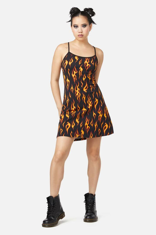 Image of a model wearing Dress. Productname: Inferno Mini Dress in Black colour by brand - Dangerfield
