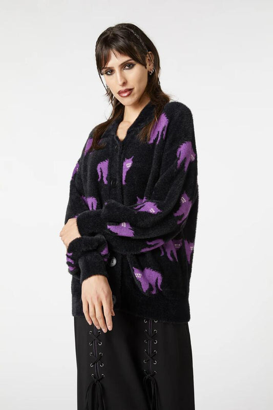 Image of a model wearing Outerwear. Productname: Everyones Mad Cardi in Black colour by brand - Dangerfield