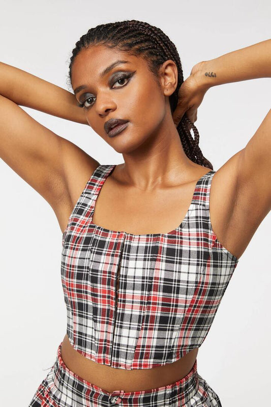 Image of Lingerie. Productname: Skelly Tartan Corset in Red/Black colour by brand - Dangerfield