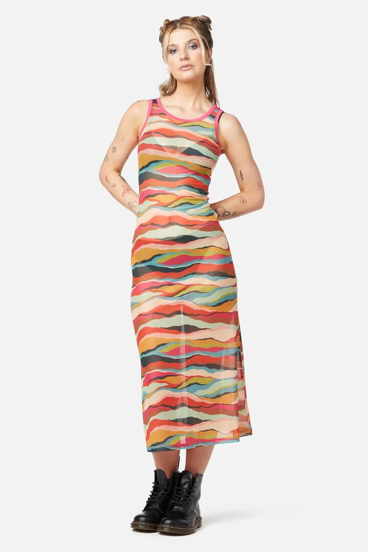 Image of a model wearing Dress. Productname: Grounded Dress in Multi colour by brand - Dangerfield