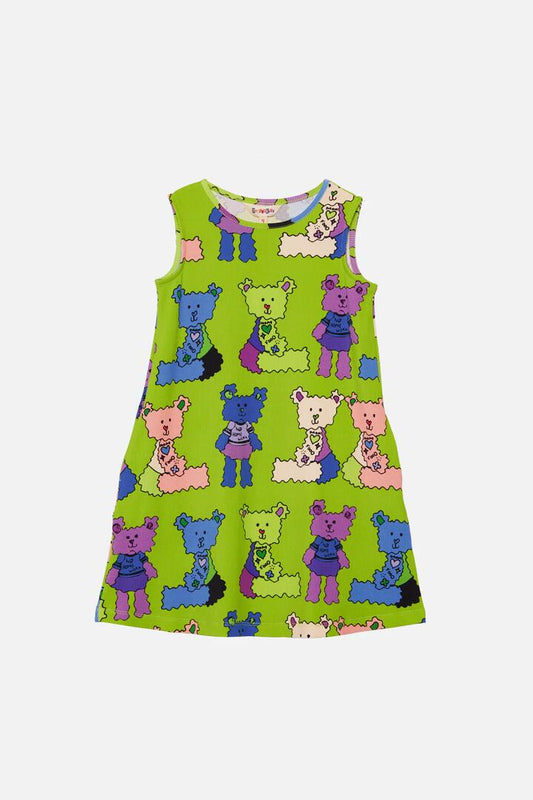 Image of a model wearing Dress. Productname: Bear Kids Jersey Dress in Lime colour by brand - Dangerkids