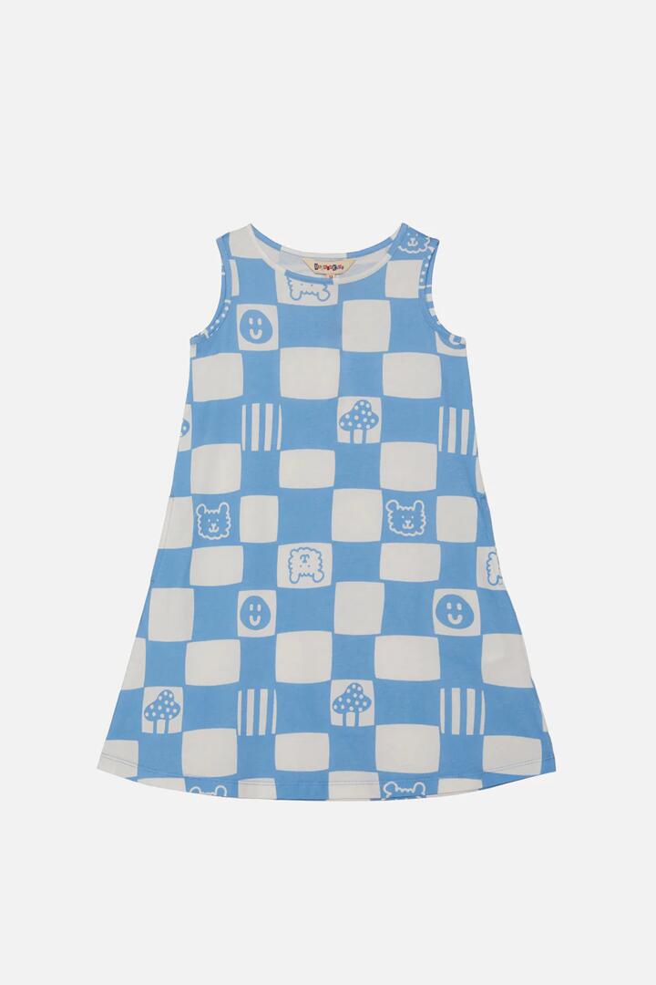 Image of a model wearing Dress. Productname: Checkers Kids Jersey Dress in Print colour by brand - Dangerkids