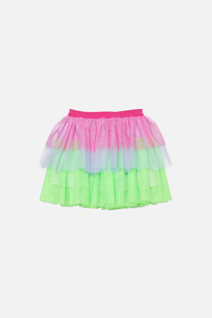 Image of a model wearing Skirts. Productname: Colour Block Kids Mesh Layered Skirt in Multi colour by brand - Dangerkids