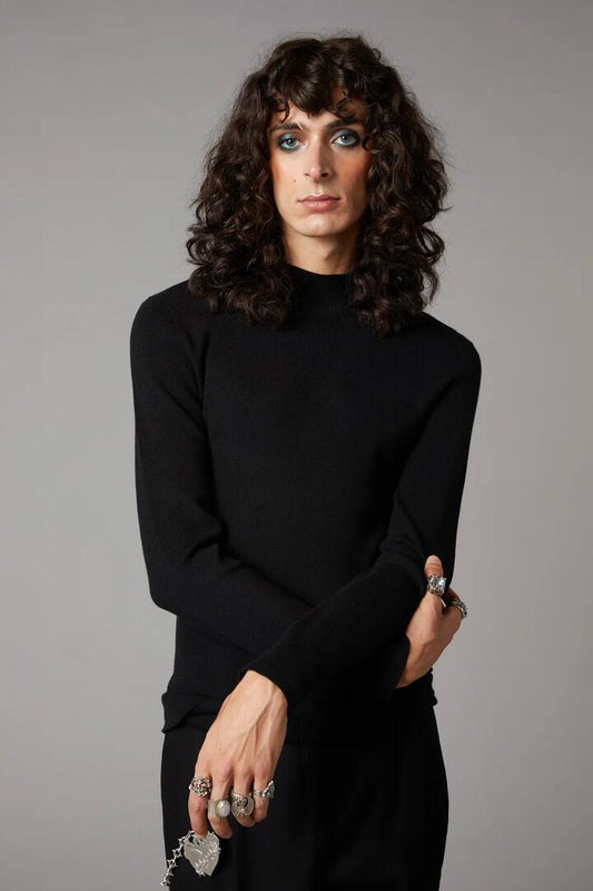 Image of a model wearing Tops. Productname: Acting Out Knit in Black colour by brand - Black Friday